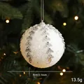 Sparkling white Christmas ball with silver rhinestone leaf patterns and hanging string - Silver White Christmas Ball Style B