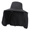 Cappello parasole nero da esterno con tesa larga, protezione nuca e rete traspirante - Nero