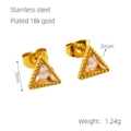 Golden stainless steel triangle stud earrings with pink zircon stone inlay - Pink Zirconia