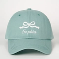 Casquette de baseball vert menthe personnalisée avec broderie Sophia et un nœud - Taille unique / Vert d'Eau