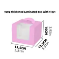 Pink cardboard cake box with window and handle measuring 13.5x13.5x10cm for desserts - 3 Inch Pink With Tray