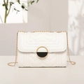Elegant white quilted chain crossbody bag with a stylish gold circular lock for women - White
