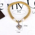 Goldenes Perlenarmband mit Stern-Mond-Schildanhänger und Perlen, Länge 17 cm - Goldener Sichelmond-Schildanhänger (Stil 6)