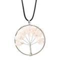 Detail of handmade wire wrapped tree of life pendant with pink natural crystal stones - Rose Quartz