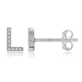 Sparkling S925 silver stud earrings featuring letter L shape with micro-pave zircons - Silver L