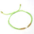 Adjustable bright green Milanese cord bracelet with gold beads and a sliding knot closure - Light Green