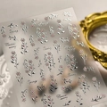 Pegatinas de uñas de hojas plateadas con texto de primavera en película transparente - Estilo Hoja Flor Plata (M-1014)