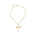 Dettaglio della collana a catena dorata spessa con pendente a libellula e catenella - Collana / Oro