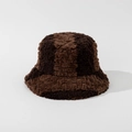 Detailed close-up of thick striped plush texture on the winter sherpa bucket hat - M (56-58cm) / Dark Brown