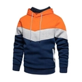 Detail van driekleurige patchwork hoodie met oranje, grijze en marineblauwe vlakken - S / Oranje Color Block