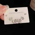 Three-piece set featuring white pearl studs and zircon bow earrings with S925 silver pins - Silver-Rhinestone Bowknot Set (41#)