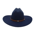 Navy blue fedora cowboy hat with brown leather band and silver star stud detail - One Size / Navy Blue
