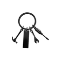 Creative black stainless steel keychain with mini hammer, wrench and screwdriver tools - Black Tools Style