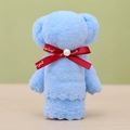 Sky blue coral fleece towel bear with red ribbon and faux pearl gift decoration - 30*30cm / Solid Pearl Bear Blue
