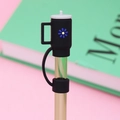 Black silicone straw cover with a blue flower pattern for 10mm cups and tumblers - Black Cup / 10mm
