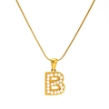 Elegant gold titanium steel necklace featuring a letter B pendant with faux pearl inlays - Letter B (SP723G-B)