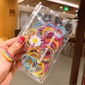 High-elasticity colorful hair ties in a clear zipper bag with yellow, pink and blue colors - Medium Shiny Silk Color 100pcs