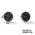 Modern copper earrings with black round zircon and gunmetal finish for men and women - Pave Round(E03740-20)