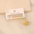 3 pairs of stainless steel earrings set featuring gold heart charms and cubic zirconia studs - Heart Style