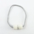 Modern silver braided magnetic curtain tieback with double white pearl bead decoration - Gray