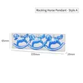 Box of 3 blue metallic Christmas rocking horse ornaments with white glitter and silver strings - Set of 3 / Blue