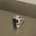 Vintage silver open ring featuring an irregular blue lapis lazuli stone setting - Adjustable Open / Silver(J3790)
