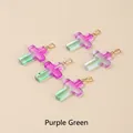 Set of five purple and green gradient glass cross pendants with gold metal clasps - 25x18x4mm / Purple Green