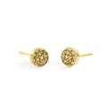 Minimalist gold plated round stud earrings with micro-pave olive brown crystals - Gold + Light Green