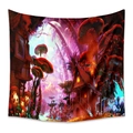 Detail of psychedelic forest tapestry showing glowing mushrooms and fairy tale wooden cottage - Zj422-9 / 150X200CM (Brushed Fabric)