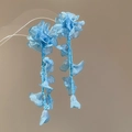 Detail of elegant blue mesh flower earrings with delicate beaded tassels for women - Blue Tulle Petal Fine Beaded Tassel Long Earrings (29# Silver Needle-Blue)