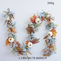 Artificial maple leaf garland with pumpkins and white berries for autumn decor, 180cm length - QT019-15 (Green White Pumpkin/Grey Green Leaf) / 180cm