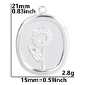 Dettaglio del ciondolo girasole ovale con dimensioni 21mm per 15mm e peso indicato - Ciondolo / Color Acciaio