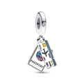 Silver passport and plane ticket charms with blue enamel details for travel bracelets - Passport Flight Ticket