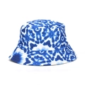 Blue and white tie-dye cotton bucket hat for outdoor sun protection with stitched brim - Blue and White Tie-dye (#08)