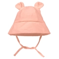 Detailansicht eines rosa Baby-Sonnenhuts mit süßen Ohren und praktischem Kinnriemen - Altrosa