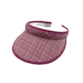 Kids pink checkered open-top straw hat for summer sun protection and beach outdoor wear - Pink