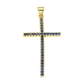 Golden cross pendant inlaid with vibrant blue zircon gemstones for necklaces - Pendant 36-X2262 (Gold Pave Blue Stone Cross)