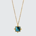 Franse vintage 18K gouden ketting met een vierkante hanger van natuurlijke abalone schelp - Goud