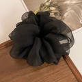 Elegant black oversized chiffon scrunchie placed on a wooden tray with flowers - 15CM / Temperament Black