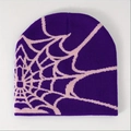 Classic purple and pink knit beanie with spider web jacquard pattern streetwear style - Purple