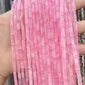 Detailed view of pink rose quartz cylinder tube beads with natural ice cracks for DIY jewelry - 4x13mm Tube/Strand / Rose Quartz