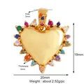Colorful zircon heart charm pendant in 18K gold finish with measurement specifications - Mix Color-Colorful Pave Heart