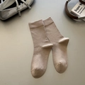 Classic ribbed knit crew socks in beige color made of premium combed cotton for women - Fine Rib / Light Coffee