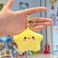 Cute yellow plush star keychain with smiling face embroidery and gold metal clip - Yellow Star with Gold Clasp