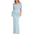 Elegant light blue satin evening gown with asymmetrical bow and mermaid silhouette - US size 14 (XL) / Top And Bottom / Light Blue