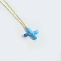 Golden necklace with a blue enamel clover pendant on a simple thin O-chain - Letter X
