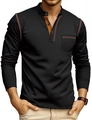 Schwarzes Herren-Langarm-Poloshirt mit braunem Kontrast-Design und Brusttasche - S / Schwarz