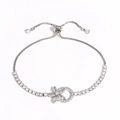 Bracelet ajustable en argent avec motif floral et cristaux de zircone cubique clairs - Style de Fleur à Cinq Pétales et Anneau (Or Blanc 10)