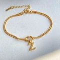 Golden double snake chain bracelet with knot design and letter Z pendant charm - Gold-Z