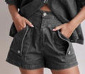 Damen High-Waist Jeansshorts in Dunkelgrau mit Cargo-Taschen und Knopfverschluss - L / Unterteile / Grau